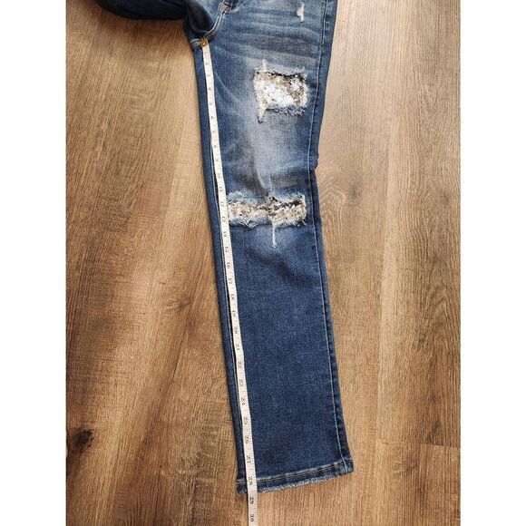 Risen Sequin Mid-rise Straight leg jean stretch cotton blend denim size 27x28 - Picture 6 of 10
